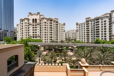 a view of a city with tall buildings at Spacious 2 bedroom apartment I Palm Jumeirah in Dubai