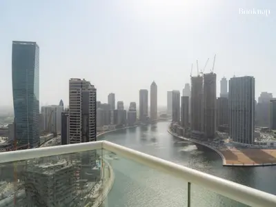 a view of a river from a balcony of a city at Luxury 1BHK Apartment at DAMAC Prive A, Business Bay in Dubai