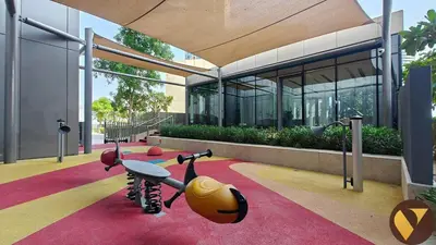 a building with a toy motorcycle on a red carpet at Vogue Downtown Boulevard Point near Burj Khalifa and Dubai Mall, One Bedroom Apartment with Burj Khalifa view from the Balcony and Access to all Amenities in Dubai