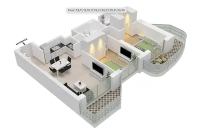 a rendering of a floor plan of a house at LUX The Palace Residence Suite 2 in Dubai