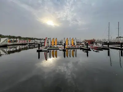 a view of a marina with boats in the water at Frank Porter - Bayshore at Creek Beach Building 4 in Dubai