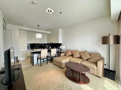 a living room with a couch and a table at JW Marriott Marina Residences in Dubai
