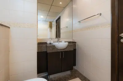 a bathroom with a sink and a mirror at Great Location - Stunning Views - Scenic in Dubai