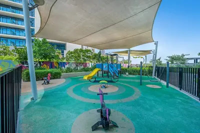 a playground with a slide at Elegant 1 Bedroom Retreat in Business Bay in Dubai