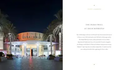 a page of a book with a picture of a building at Luxury 2BR- Pool with Burj View- 5 Min to Dubai Mall in Dubai