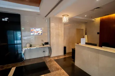 a bathroom with a sink and a counter at Penthouse on 74th Floor 3 Bedrooms Palm Views in Dubai