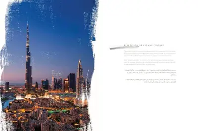 a page of a book with a picture of a city at Exotic 2 bed downtown Burj Khalifa dist Dubai mall in Dubai