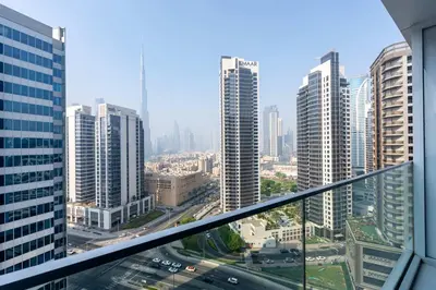 a view of a city from an office building at TRPS - Marquise Square, Business Bay - Burj Khalifa View, Spacious Studio, Fully Furnished in Dubai