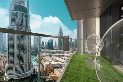 a view of a city from a building at Skyline Aura 1 & 2 Bedroom Apartments I Burj Khalifa & Fountain Views I Dubai Mall Access I Parking, Gym, Wi-Fi & Infinity Pool in Dubai
