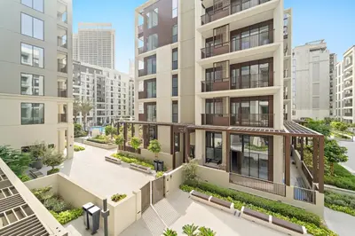an aerial view of an apartment building at FIRST CLASS 1BR Creek Beach , Relaxing Vibes in Dubai