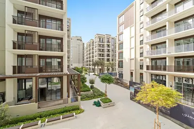 an aerial view of an apartment complex with buildings at FIRST CLASS 1BR Creek Beach , Relaxing Vibes in Dubai