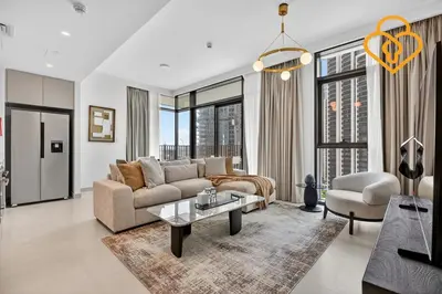 a living room with a couch and a table at Keysplease Beautiful 2 BR Creek Crescent Water View, Harbour in Dubai