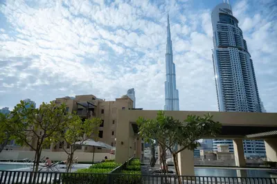 a view of the burj khalifa and the dubai city at Stunning Burj Khalifa View! Steps to Dubai Mall in Dubai