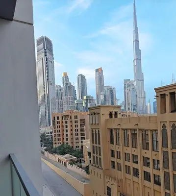 a view of a city skyline from a building at Sanctuary Stays - Premium 1BR - Burj Khalifa Views - Near Dubai Mall in Dubai
