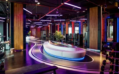 a large room with a long hallway with a building at HAVN - Studio in Al Jawhara, JVT in Dubai