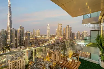 a view of a city from a building at Luxury 2BHK in DownTown with Burj Khalifa View Imperial 2415 in Dubai