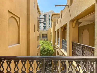 an empty balcony of an apartment building at 2BHK Downtown Breathtaking Burj Khalifa View in Dubai