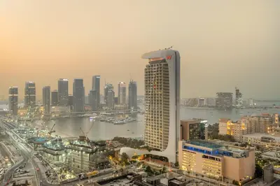a view of a city with a tall building at FIRST CLASS 2BR Luxury Marina Bliss in Dubai