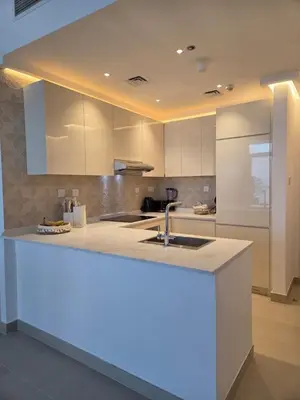 a kitchen with a white counter with a sink at Apartment in Dubai Marina with Sea View & Balcony & Pool in Dubai