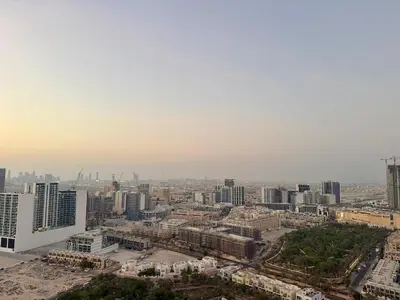 an aerial view of a city with tall buildings at Modern 1BD APT In Binghatti Burj Khalifa Skyline in Dubai