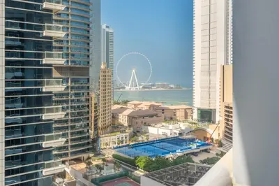 a view of the city from a skyscraper at Luxury 3BR Dubai Marina Sea & Ain Dubai View in Dubai