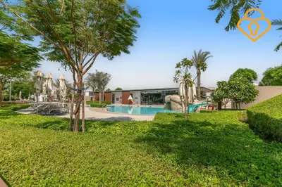 a view of the pool at the resort at 3 BR W Maid Walk to Pool, Arabian Ranches III Ruba in Dubai