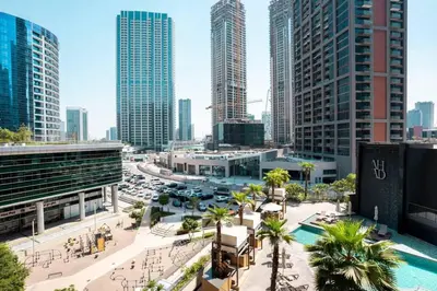 a view of a city with tall buildings at FIRST CLASS Studio Modern Elegance in Dubai