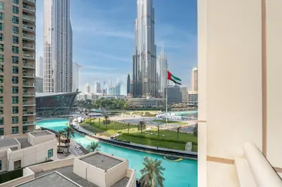 a view of the city from a building at GuestReady - Stunning Burj View | Near Dubai Mall in Dubai