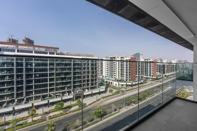 a view of a city street from a building at Bright Designer Stay in Luxurious Comfort in Dubai