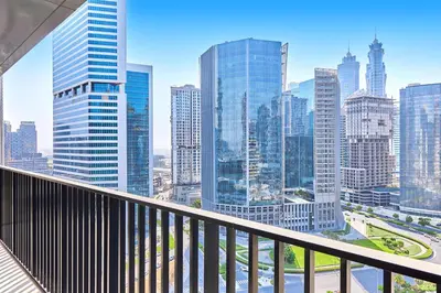 a view of a city skyline from a balcony at Luxury 1BR in Central Business Bay in Dubai