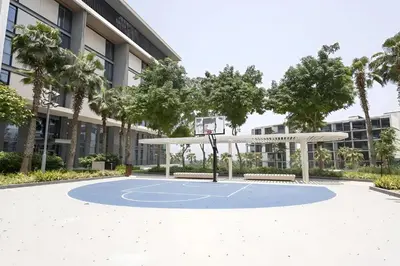 a basketball court in front of a building at TRPS - Bluewaters Residence 3, Bluewaters Island - Ain Dubai View, Fully Furnished, Close to JBR and Marina in Dubai