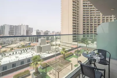 a balcony with a view of a city at Frank Porter - Bloom Heights Tower B in Dubai