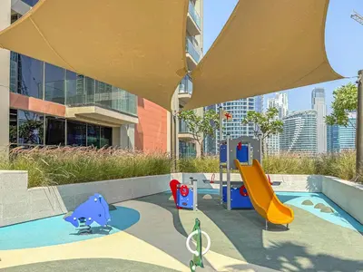a childrens playground with a slide and a slidesktop at VayK - Elegant Canal View studio in Business Bay in Dubai