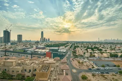 a view of a city with skyscrapers in the background at Spacious 1BR Apartment Imperial Residence B JVT in Dubai