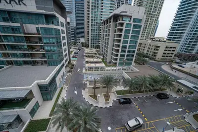 an aerial view of a city with tall buildings at Spacious 2 Bedroom plus Office Prime Dubai Marina in Dubai