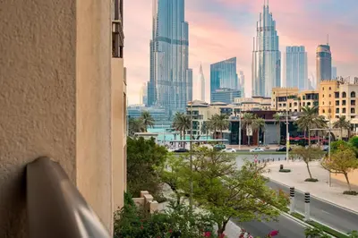 a view of a city skyline from a building at GuestReady - 2BR | Downtown Bliss with Burj View in Dubai