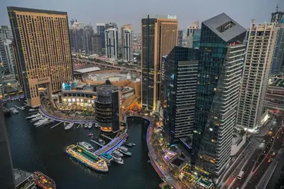 an aerial view of a city with a river and buildings at Al Sahab 4202 in Dubai