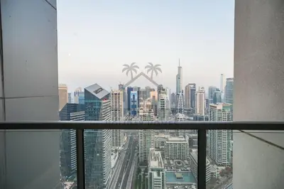 a view of a city skyline from a window at Al Sahab 4202 in Dubai