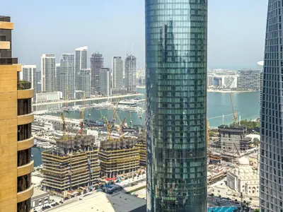 an aerial view of a city with tall buildings at Liv Marina Panoramic 3BR with Palm & Sea View in Dubai
