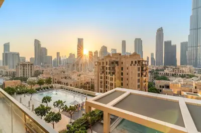 a view of a city from the roof of a building at FIRST CLASS 2BR Burj Khalifa & Pool Views in Dubai