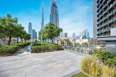 a view of a city skyline with tall buildings at New LUX 1 BDR apartment in Downtown Dubai in Dubai