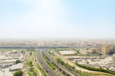 an aerial view of a city with a highway at CitiHome - Modern Stay - Dubai Hills 2BR in Dubai