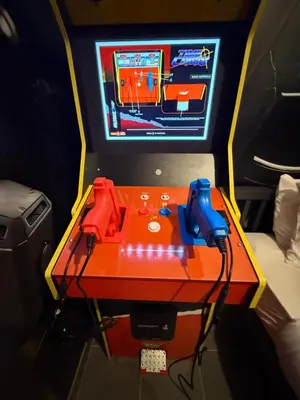a lego game table with a tv in a car at Capsule Super Heroes - Playstation 5 Burj Khalifa View - Near Downtown Dubai in Dubai