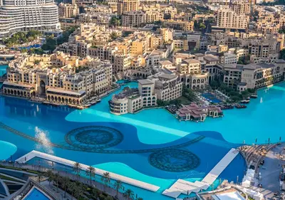 an aerial view of the city of dubai at Burj Khalifa & Fountain Sky Suite on The Address Opera in Dubai