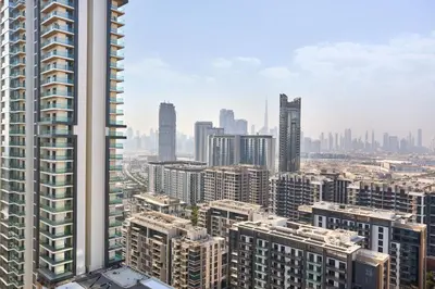 an aerial view of a city with tall buildings at STAY BY LATINEM Luxury 1BR plus study Holiday Home CC 2408 in Dubai