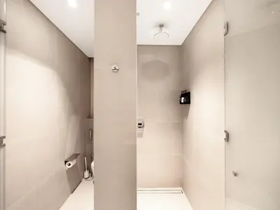 a bathroom with a shower with a glass door at Vida Residence Dubai Mall by Propigo in Dubai