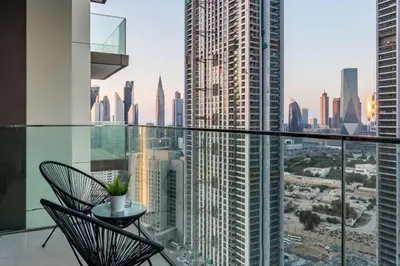 a balcony with a view of a city at Downtown views 1 Bedroom 5 PAX direct Dubai mall in Dubai