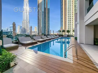 a swimming pool on the roof of a building at Stunning One bed Dubai mall downtown in Dubai