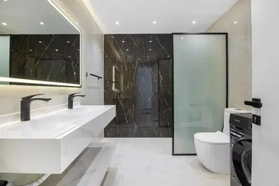 a bathroom with a sink and a toilet and a shower at Lux 3 Bedroom apartment in Marina DEC 1103 in Dubai