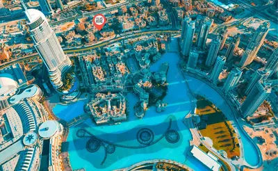 an aerial view of the dubai city skyline at Luxury 2BR in Dubai Downtown Steps to Burj Khalifa and Dubai Mall with Burj Khalifa View by La Brisa in Dubai